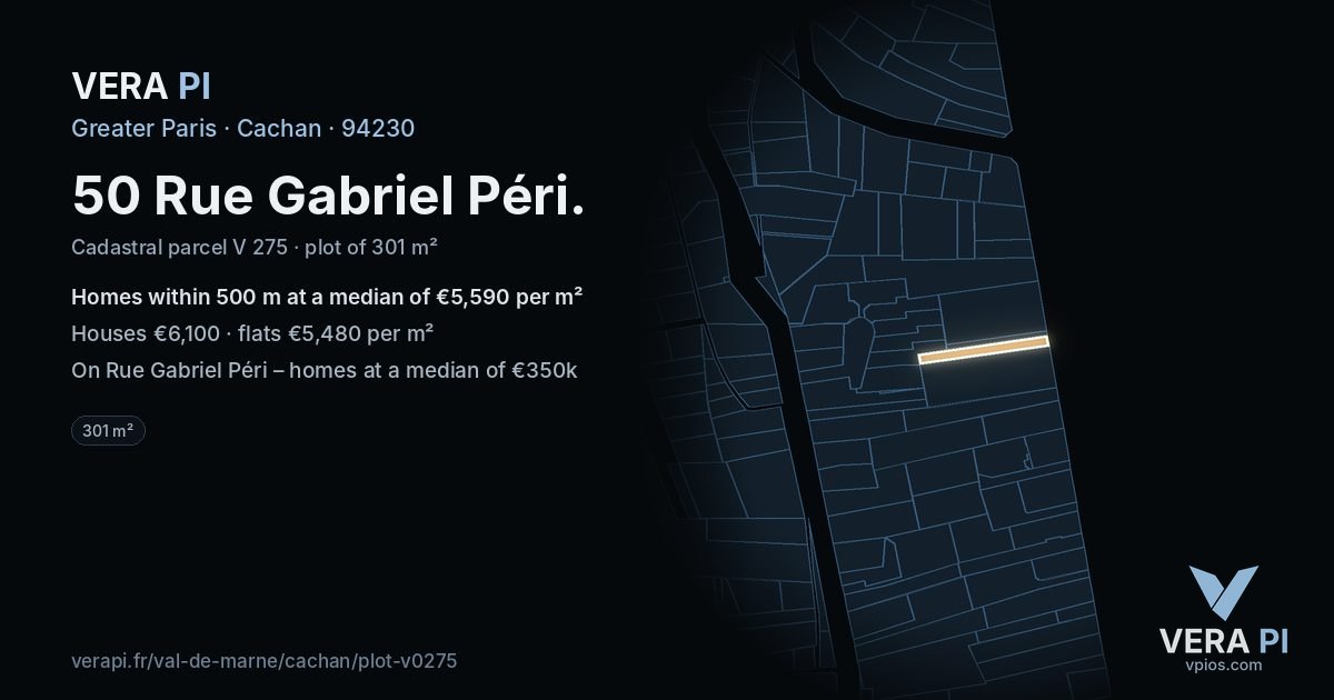 50 Rue Gabriel Péri, Cachan at night – the plot lit, the parcels around coloured by the prices near them
