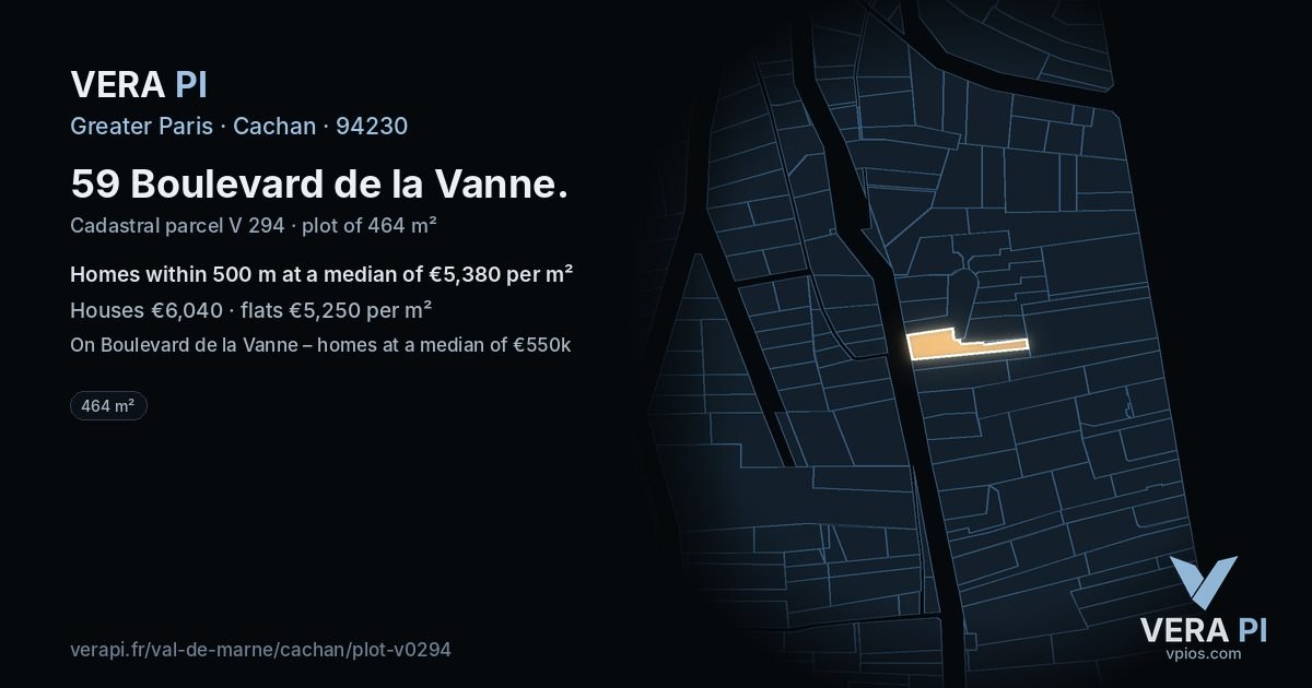 59 Boulevard de la Vanne, Cachan at night – the plot lit, the parcels around coloured by the prices near them