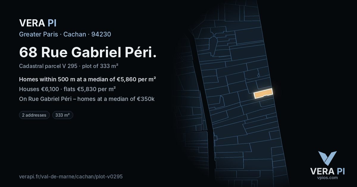 68 Rue Gabriel Péri, Cachan at night – the plot lit, the parcels around coloured by the prices near them