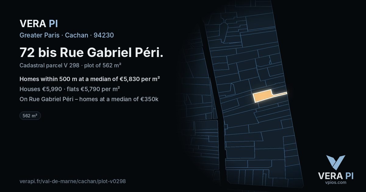 72 bis Rue Gabriel Péri, Cachan at night – the plot lit, the parcels around coloured by the prices near them