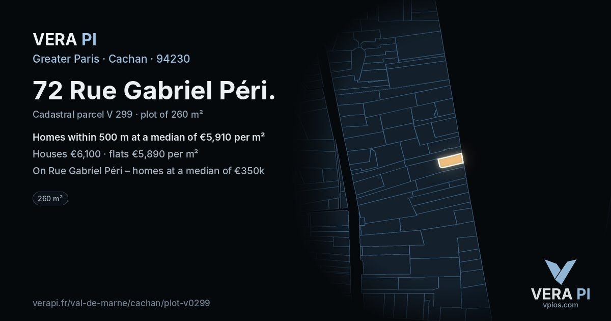 72 Rue Gabriel Péri, Cachan at night – the plot lit, the parcels around coloured by the prices near them