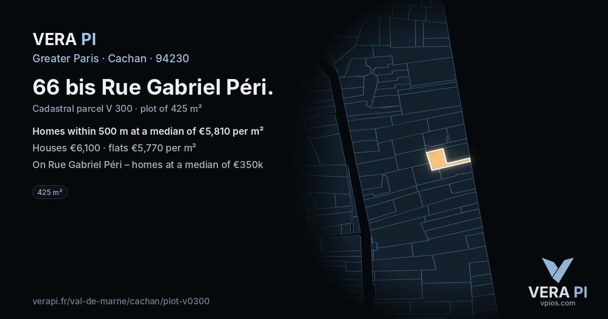 66 bis Rue Gabriel Péri, Cachan at night – the plot lit, the parcels around coloured by the prices near them