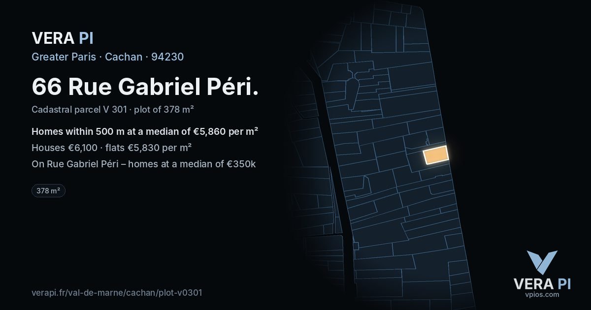 66 Rue Gabriel Péri, Cachan at night – the plot lit, the parcels around coloured by the prices near them