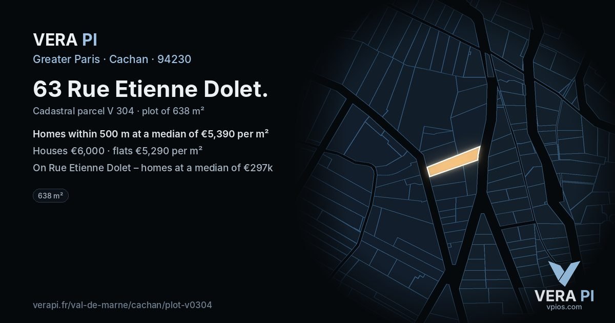 63 Rue Etienne Dolet, Cachan at night – the plot lit, the parcels around coloured by the prices near them