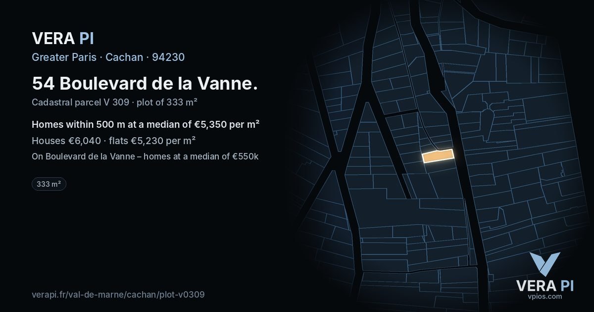 54 Boulevard de la Vanne, Cachan at night – the plot lit, the parcels around coloured by the prices near them