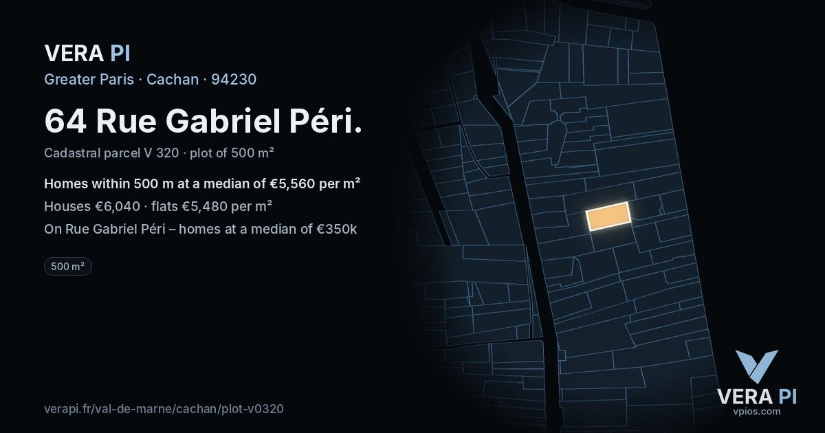 64 Rue Gabriel Péri, Cachan at night – the plot lit, the parcels around coloured by the prices near them