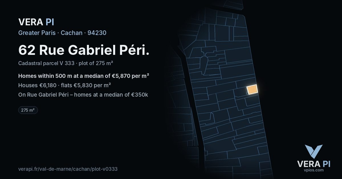 62 Rue Gabriel Péri, Cachan at night – the plot lit, the parcels around coloured by the prices near them