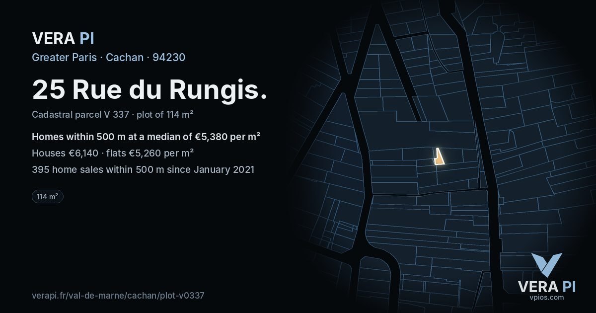 25 Rue du Rungis, Cachan at night – the plot lit, the parcels around coloured by the prices near them