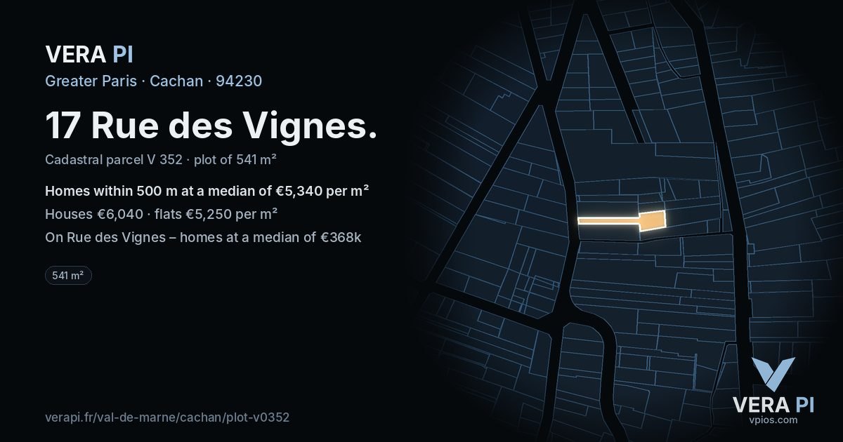 17 Rue des Vignes, Cachan at night – the plot lit, the parcels around coloured by the prices near them