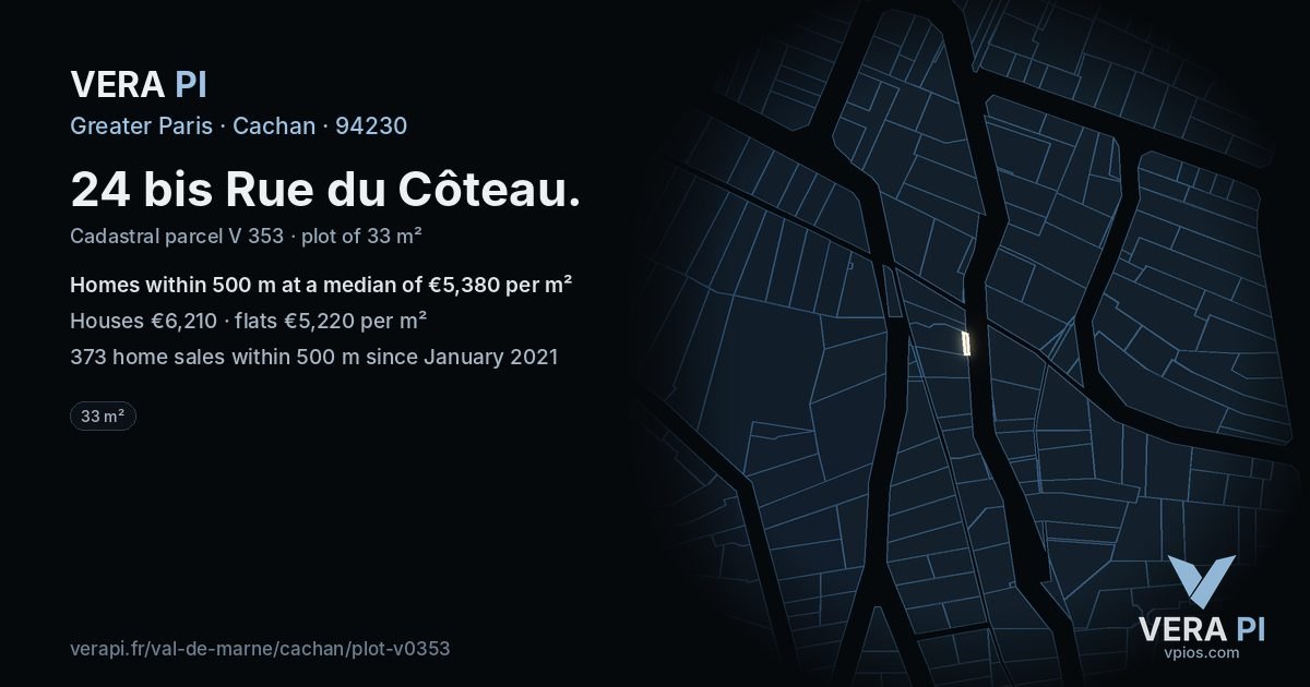 24 bis Rue du Côteau, Cachan at night – the plot lit, the parcels around coloured by the prices near them