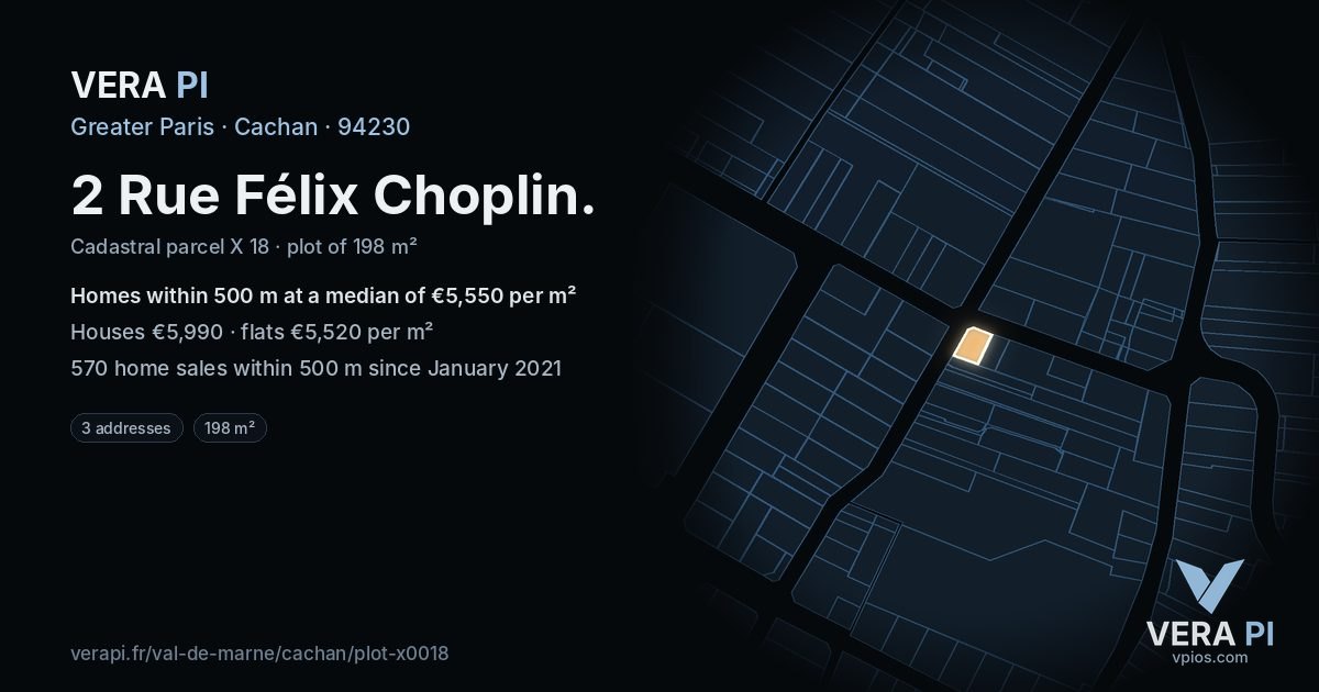 2 Rue Félix Choplin, Cachan at night – the plot lit, the parcels around coloured by the prices near them