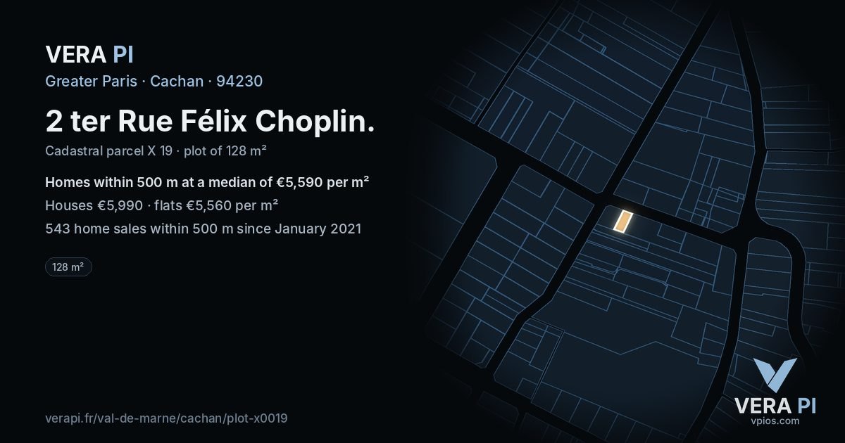 2 ter Rue Félix Choplin, Cachan at night – the plot lit, the parcels around coloured by the prices near them