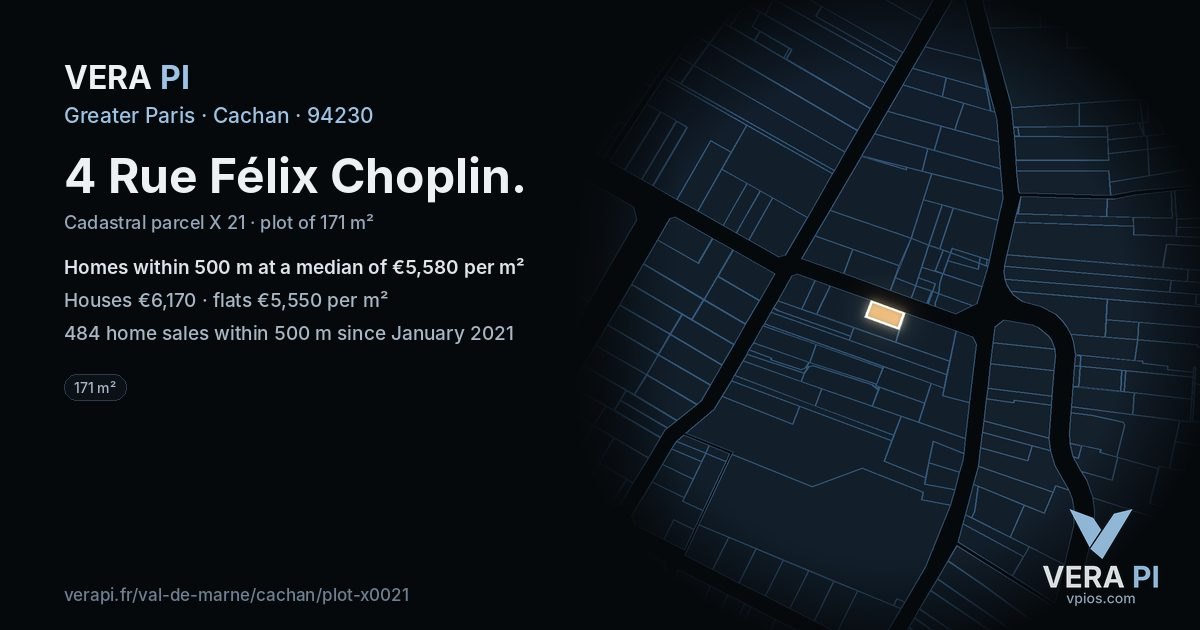 4 Rue Félix Choplin, Cachan at night – the plot lit, the parcels around coloured by the prices near them