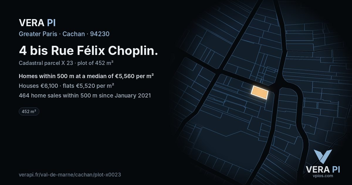 4 bis Rue Félix Choplin, Cachan at night – the plot lit, the parcels around coloured by the prices near them