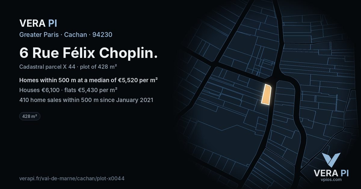 6 Rue Félix Choplin, Cachan at night – the plot lit, the parcels around coloured by the prices near them