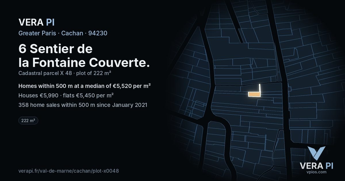 6 Sentier de la Fontaine Couverte, Cachan at night – the plot lit, the parcels around coloured by the prices near them