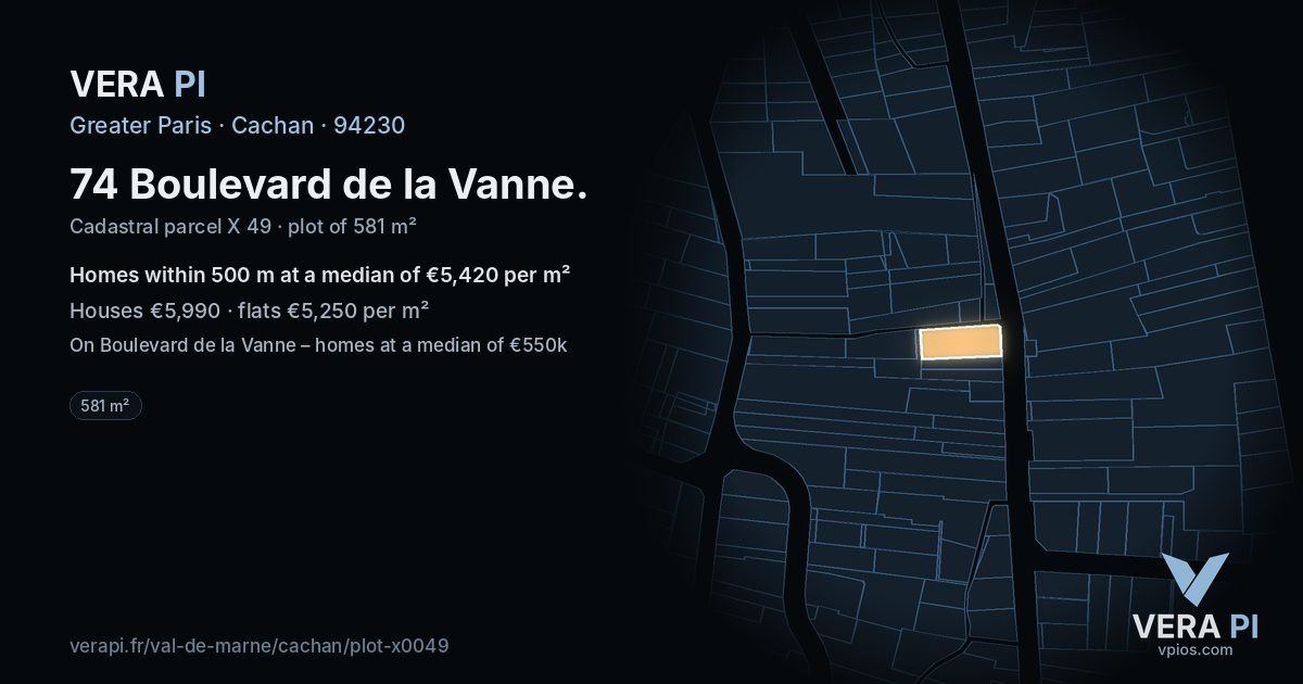74 Boulevard de la Vanne, Cachan at night – the plot lit, the parcels around coloured by the prices near them