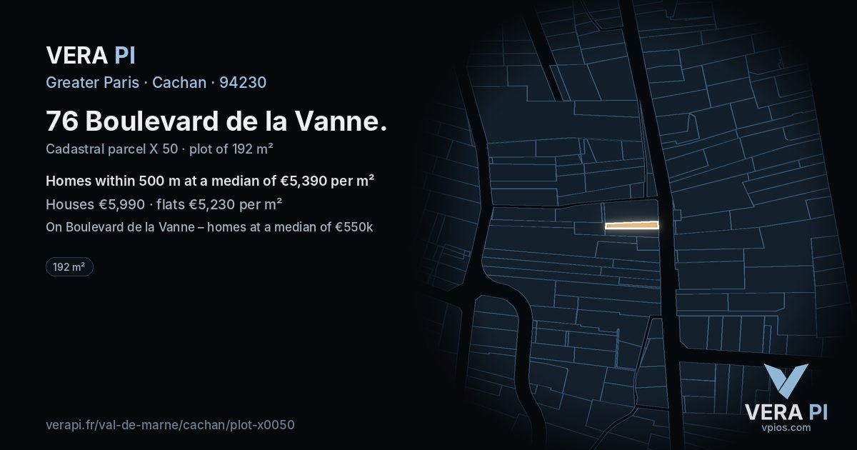 76 Boulevard de la Vanne, Cachan at night – the plot lit, the parcels around coloured by the prices near them