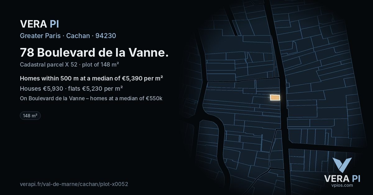 78 Boulevard de la Vanne, Cachan at night – the plot lit, the parcels around coloured by the prices near them