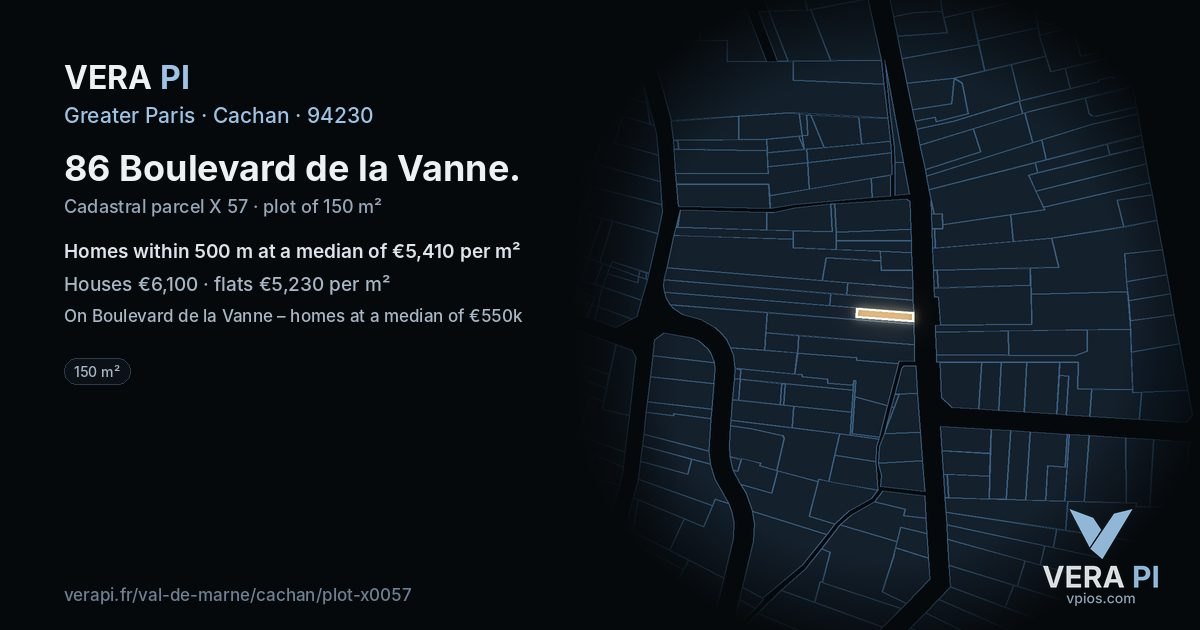 86 Boulevard de la Vanne, Cachan at night – the plot lit, the parcels around coloured by the prices near them