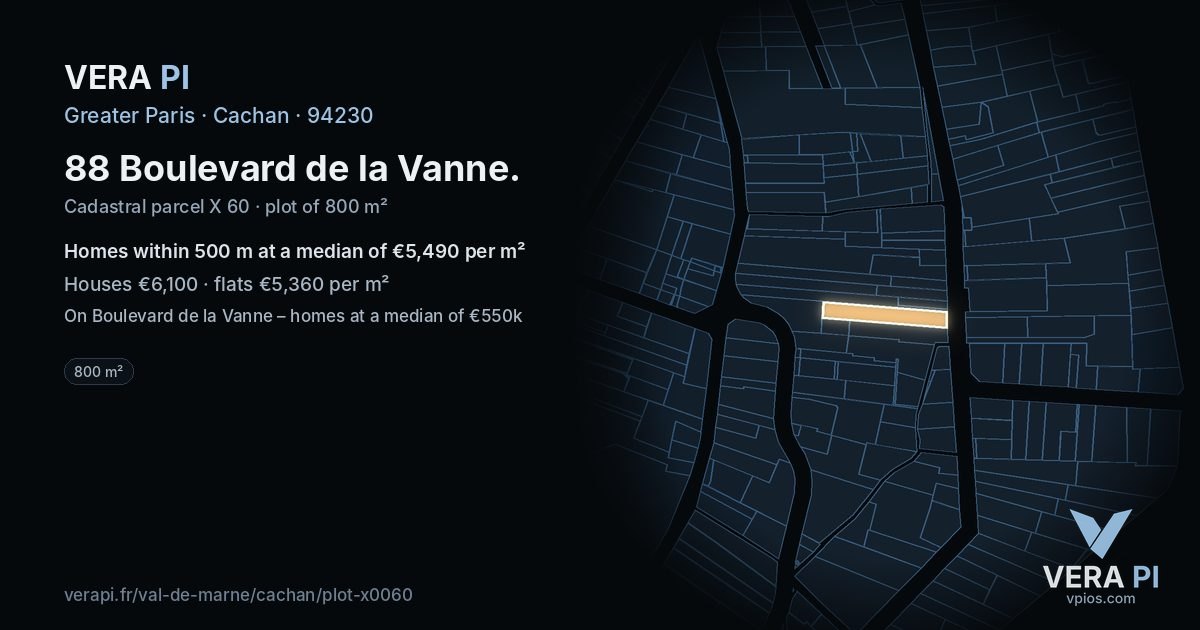 88 Boulevard de la Vanne, Cachan at night – the plot lit, the parcels around coloured by the prices near them