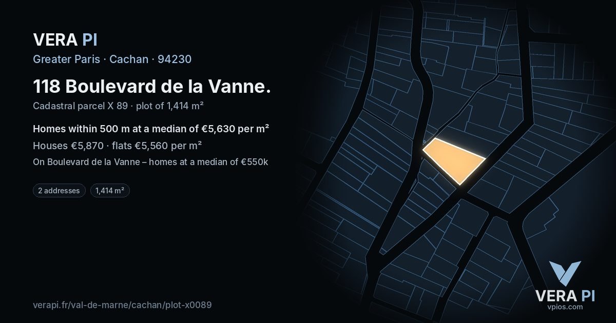 118 Boulevard de la Vanne, Cachan at night – the plot lit, the parcels around coloured by the prices near them
