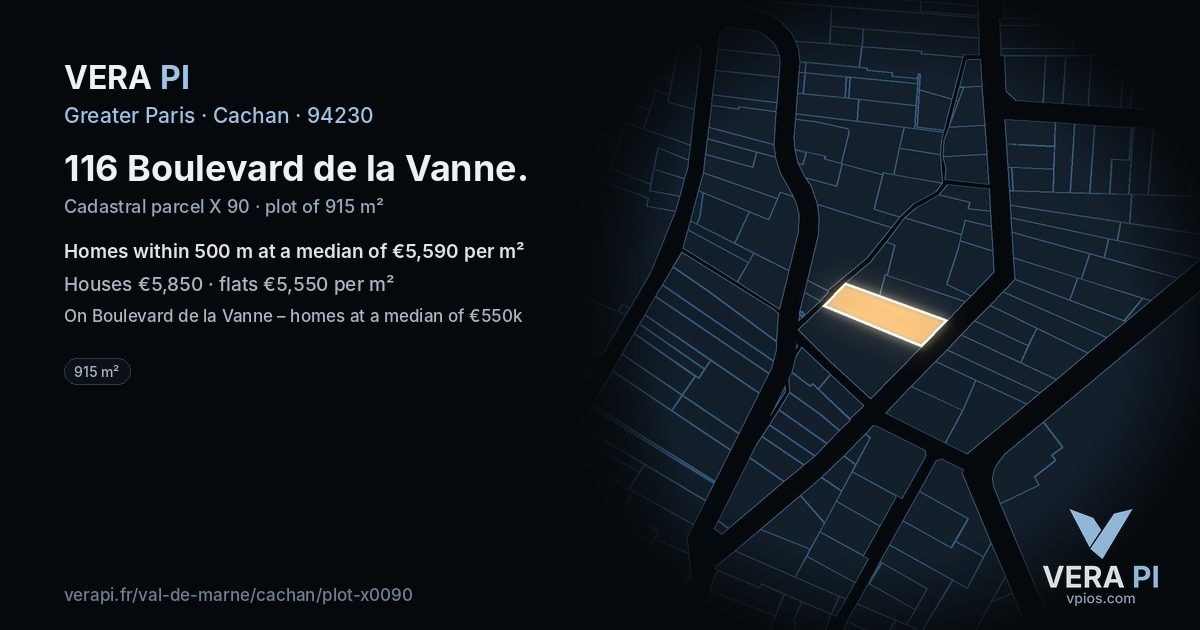 116 Boulevard de la Vanne, Cachan at night – the plot lit, the parcels around coloured by the prices near them