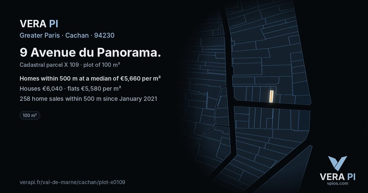 9 Avenue du Panorama, Cachan at night – the plot lit, the parcels around coloured by the prices near them