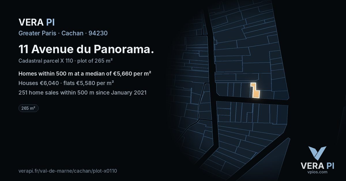 11 Avenue du Panorama, Cachan at night – the plot lit, the parcels around coloured by the prices near them