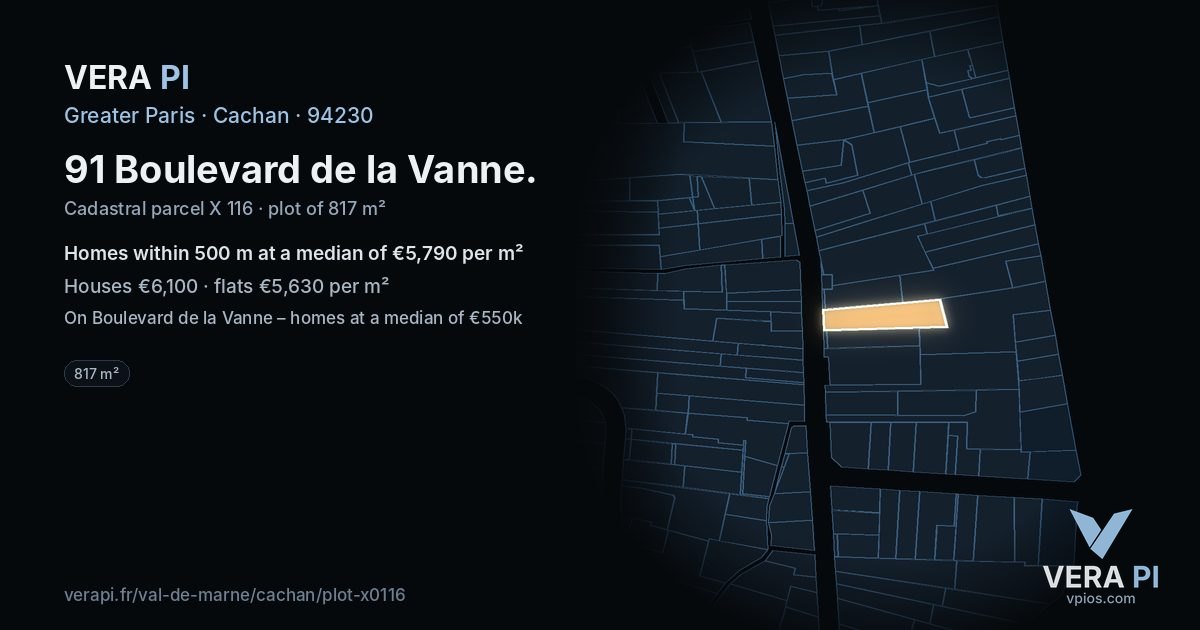 91 Boulevard de la Vanne, Cachan at night – the plot lit, the parcels around coloured by the prices near them