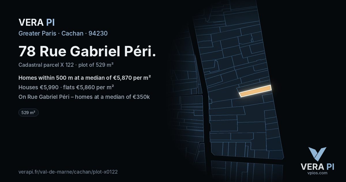 78 Rue Gabriel Péri, Cachan at night – the plot lit, the parcels around coloured by the prices near them