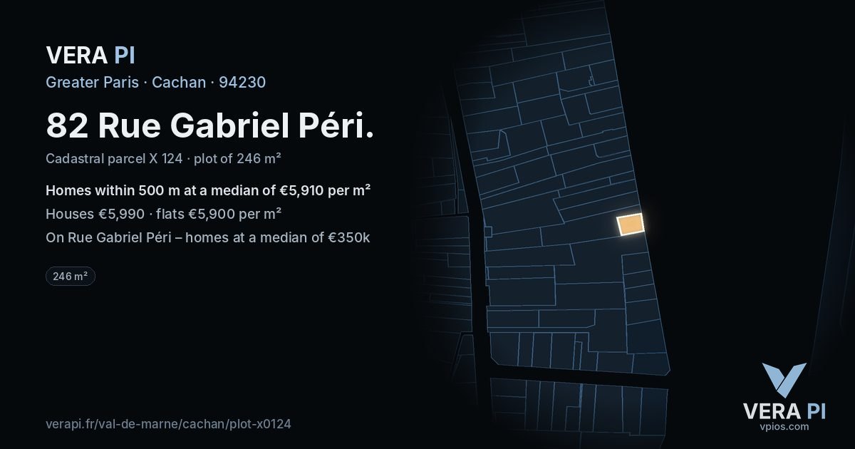 82 Rue Gabriel Péri, Cachan at night – the plot lit, the parcels around coloured by the prices near them