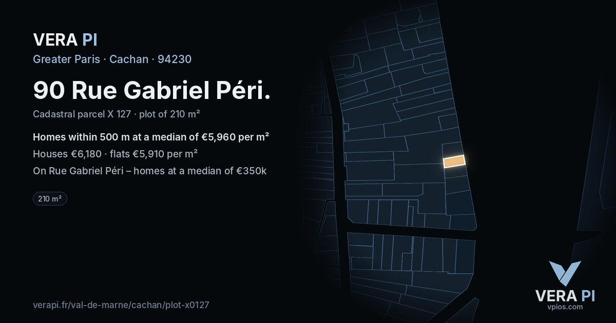 90 Rue Gabriel Péri, Cachan at night – the plot lit, the parcels around coloured by the prices near them