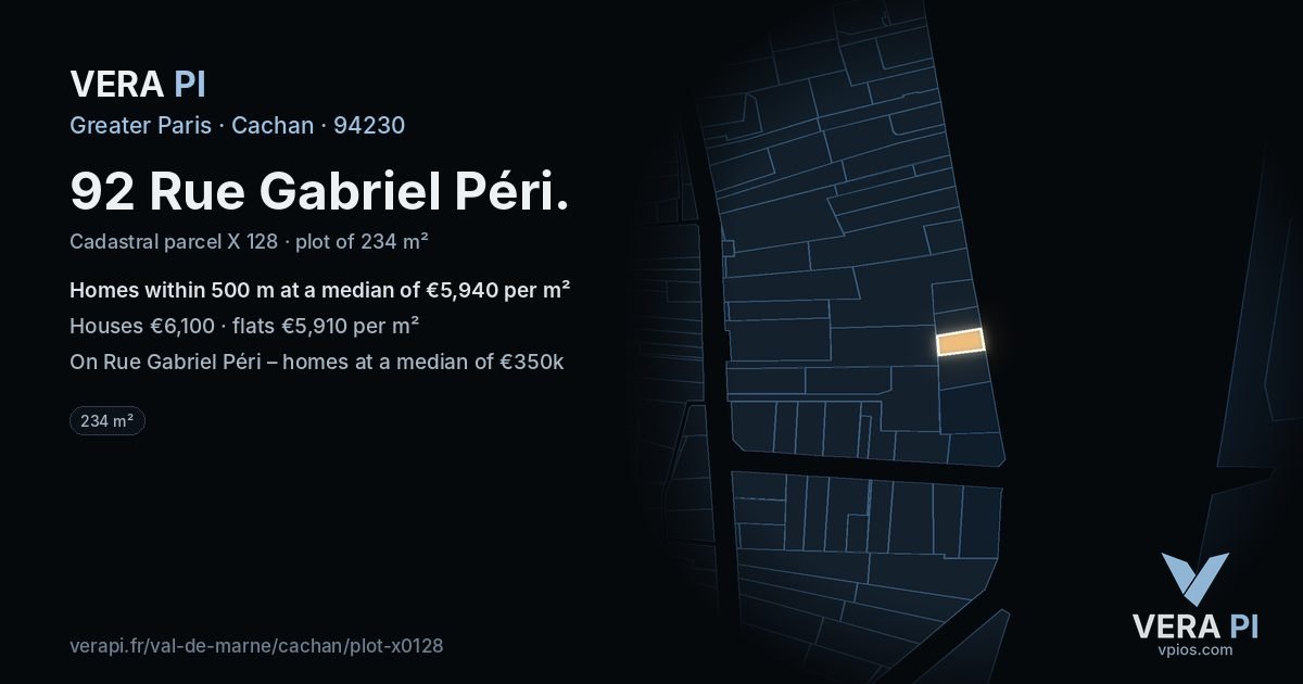 92 Rue Gabriel Péri, Cachan at night – the plot lit, the parcels around coloured by the prices near them