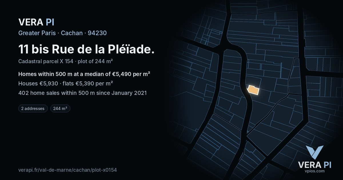 11 bis Rue de la Pléïade, Cachan at night – the plot lit, the parcels around coloured by the prices near them