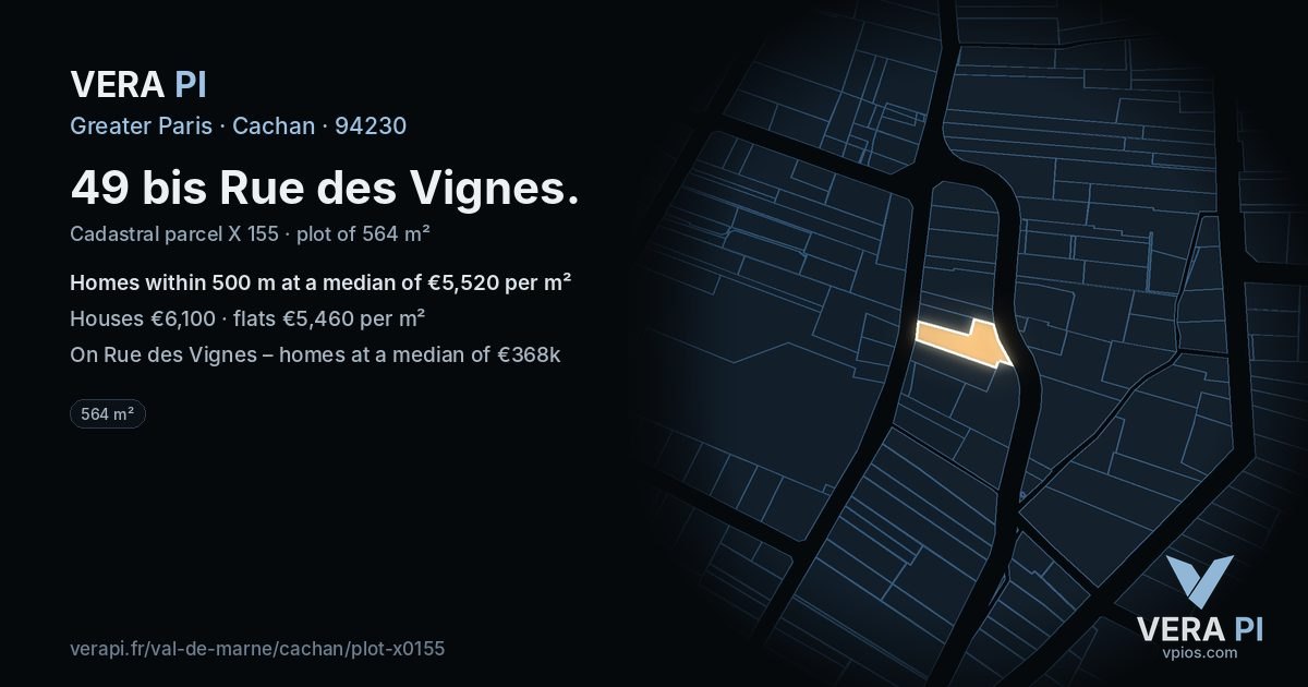 49 bis Rue des Vignes, Cachan at night – the plot lit, the parcels around coloured by the prices near them