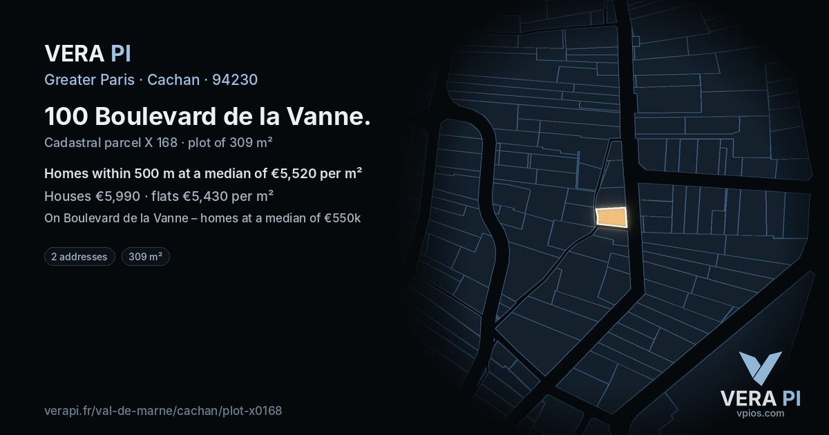 100 Boulevard de la Vanne, Cachan at night – the plot lit, the parcels around coloured by the prices near them