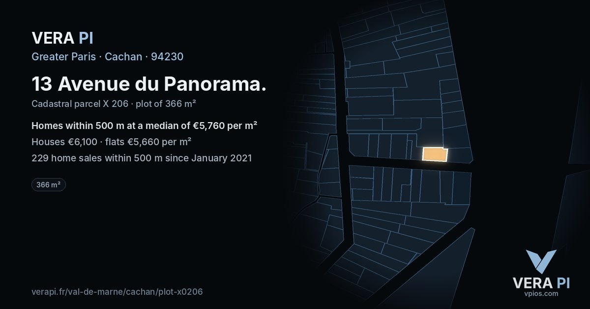 13 Avenue du Panorama, Cachan at night – the plot lit, the parcels around coloured by the prices near them