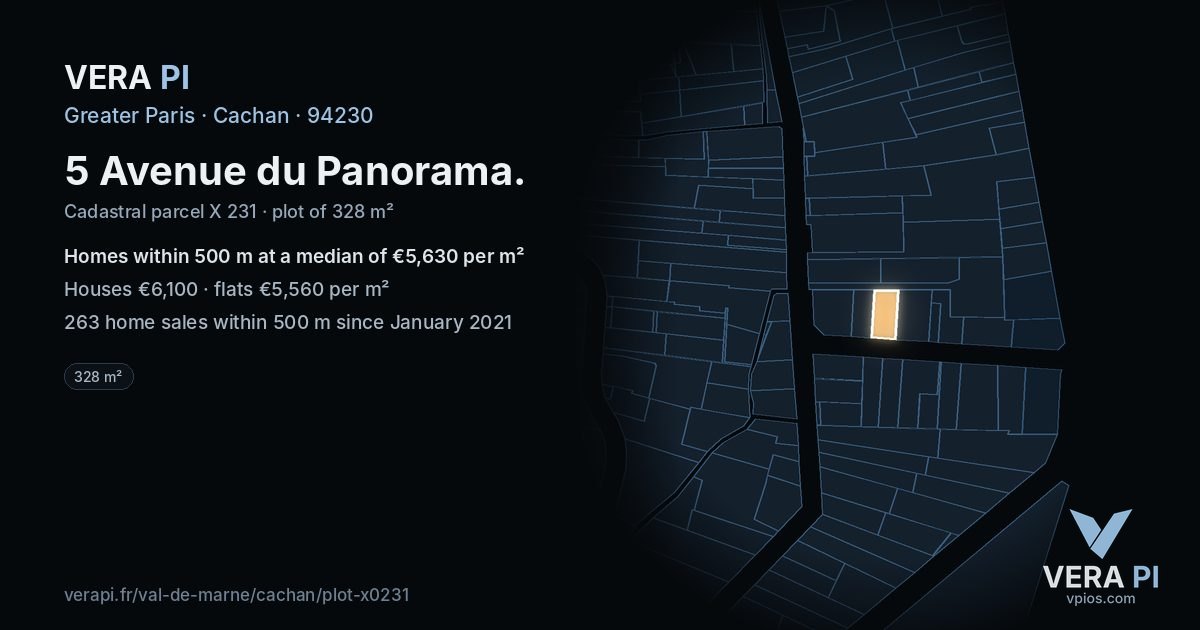 5 Avenue du Panorama, Cachan at night – the plot lit, the parcels around coloured by the prices near them