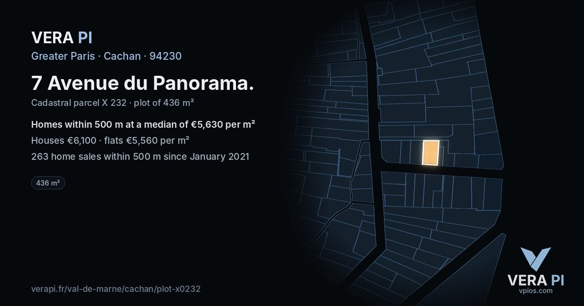7 Avenue du Panorama, Cachan at night – the plot lit, the parcels around coloured by the prices near them