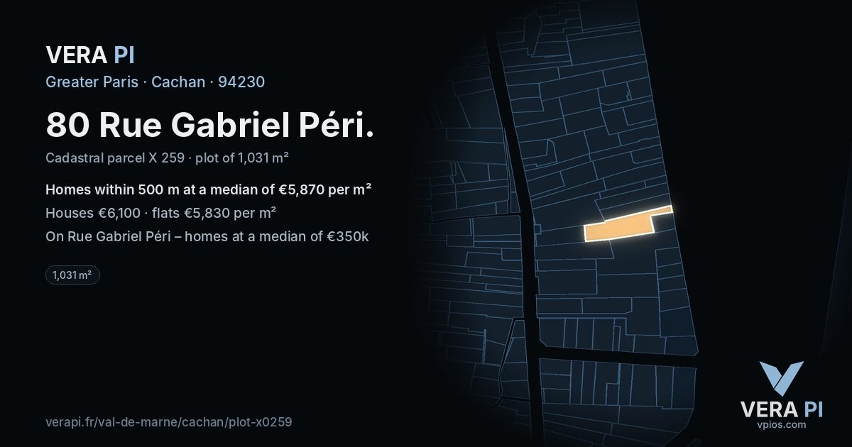 80 Rue Gabriel Péri, Cachan at night – the plot lit, the parcels around coloured by the prices near them