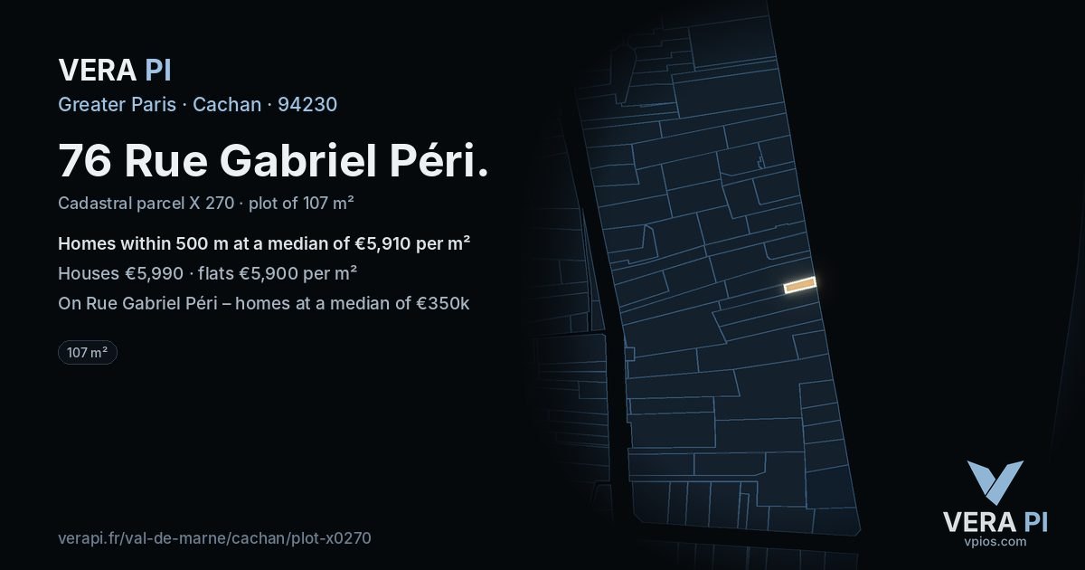 76 Rue Gabriel Péri, Cachan at night – the plot lit, the parcels around coloured by the prices near them