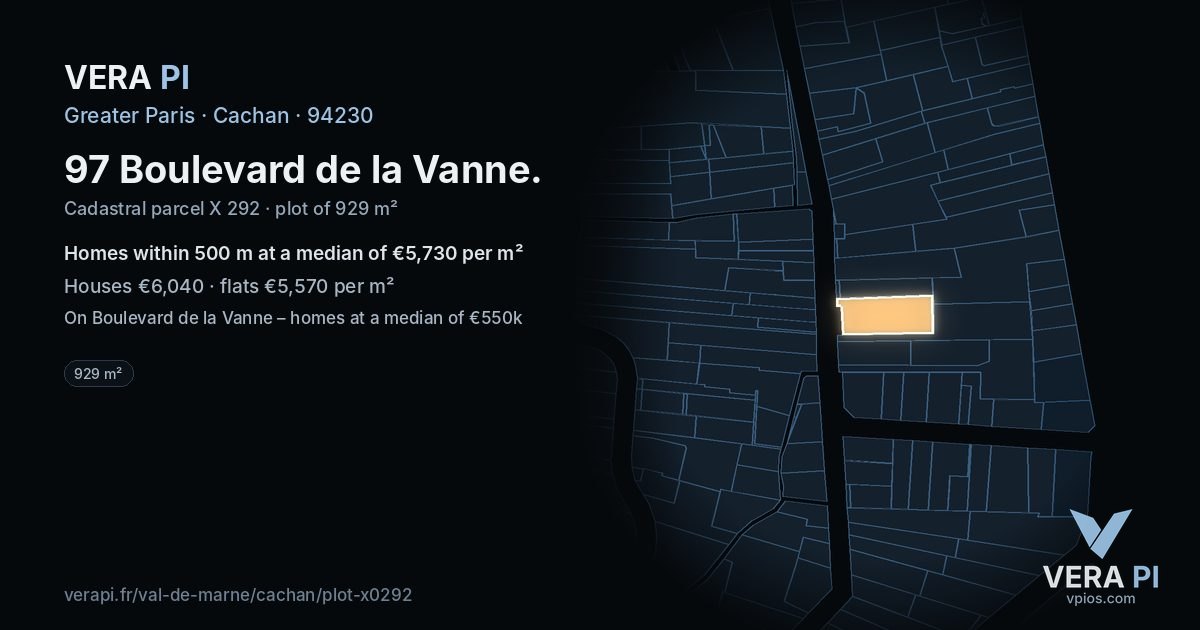 97 Boulevard de la Vanne, Cachan at night – the plot lit, the parcels around coloured by the prices near them