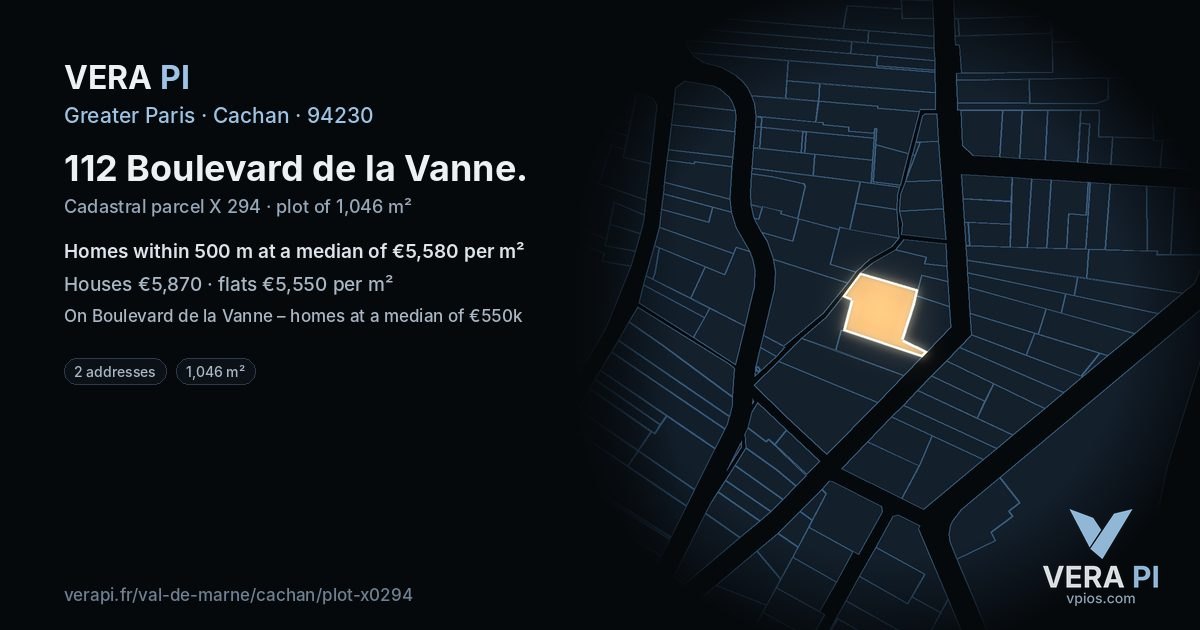 112 Boulevard de la Vanne, Cachan at night – the plot lit, the parcels around coloured by the prices near them