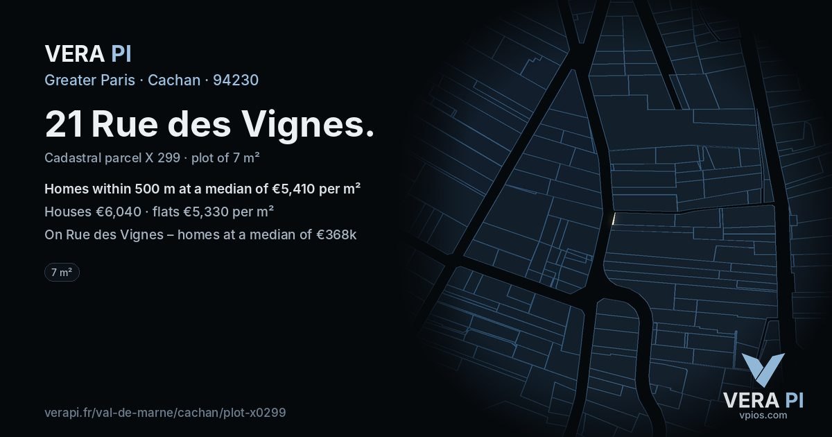 21 Rue des Vignes, Cachan at night – the plot lit, the parcels around coloured by the prices near them