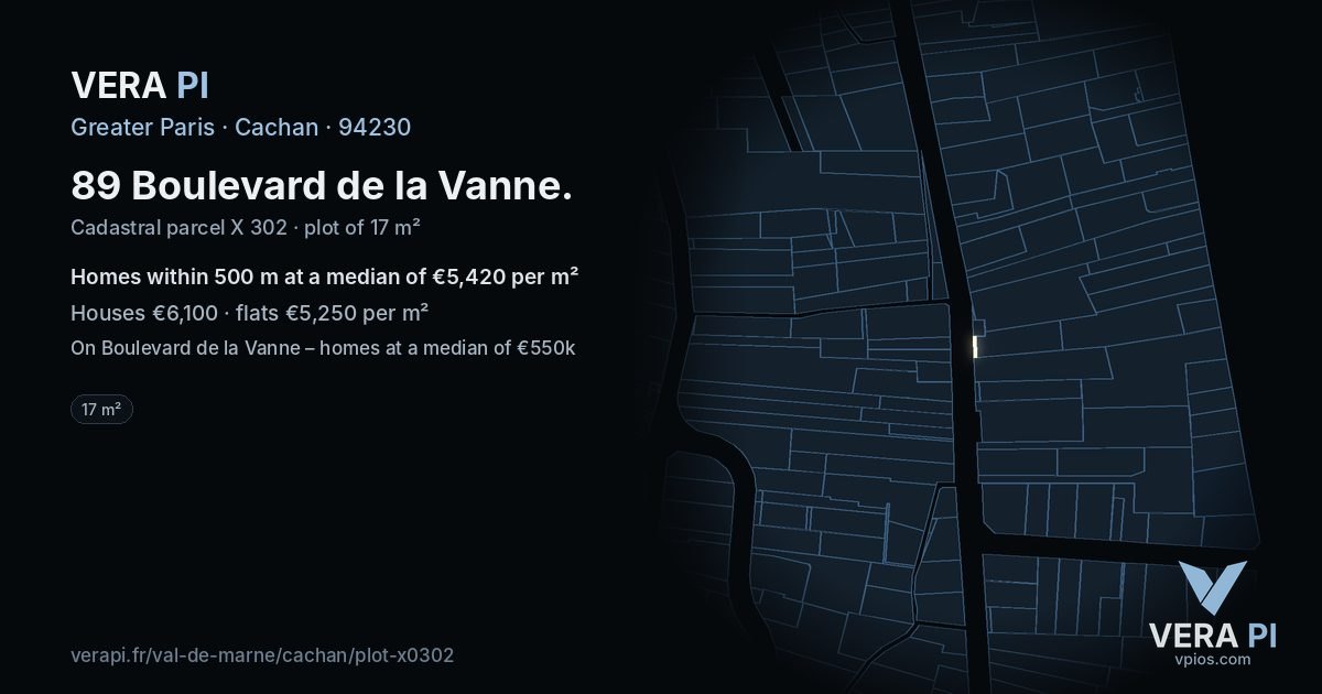 89 Boulevard de la Vanne, Cachan at night – the plot lit, the parcels around coloured by the prices near them