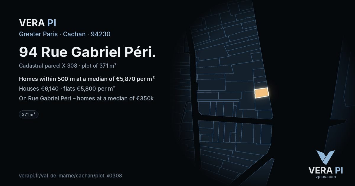 94 Rue Gabriel Péri, Cachan at night – the plot lit, the parcels around coloured by the prices near them