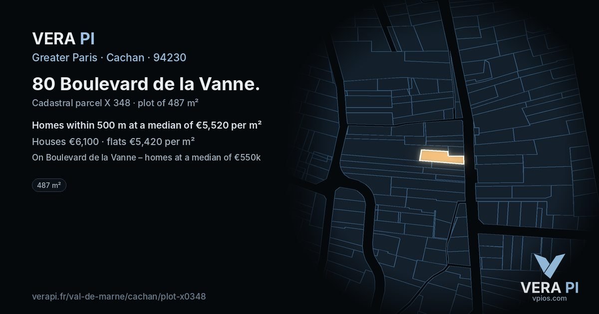 80 Boulevard de la Vanne, Cachan at night – the plot lit, the parcels around coloured by the prices near them