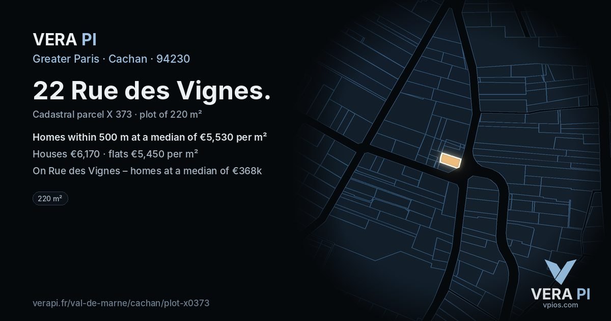 22 Rue des Vignes, Cachan at night – the plot lit, the parcels around coloured by the prices near them