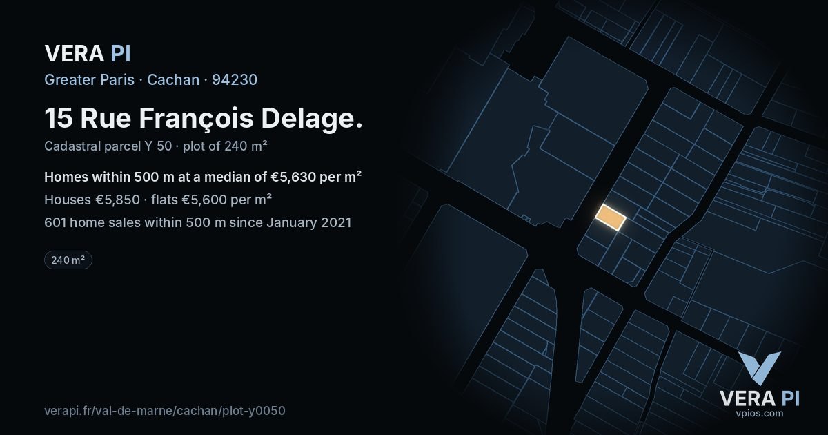 15 Rue François Delage, Cachan at night – the plot lit, the parcels around coloured by the prices near them